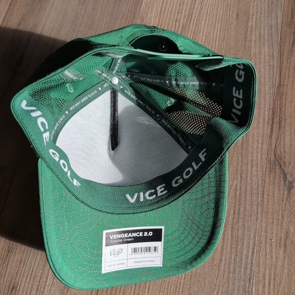 Green Vice Golf Adjustable Hat with Vice Golf Logo In White Vengeance 2.0 Course - Picture 2 of 4
